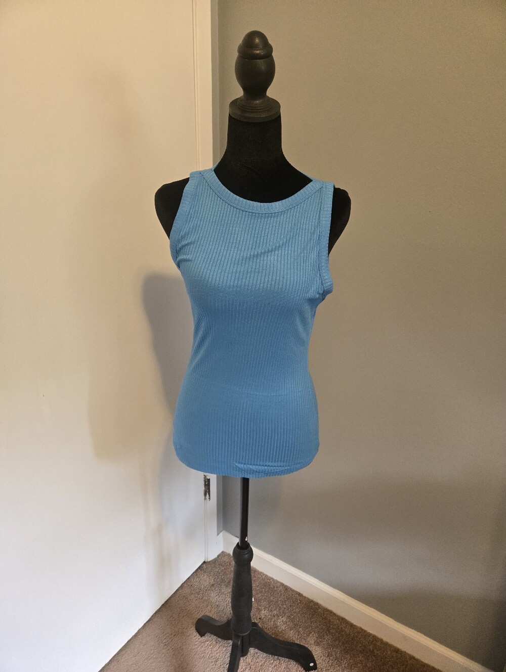 Zenana Blue Ribbed Tank Top - Medium